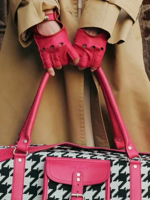 Mitaine Pilote Femme - Fuchsia / Naturel