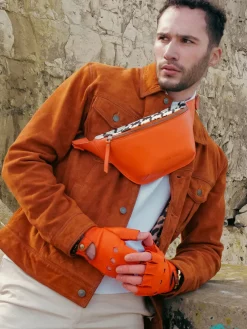 Mitaines Pilote Homme - Orange / Naturel